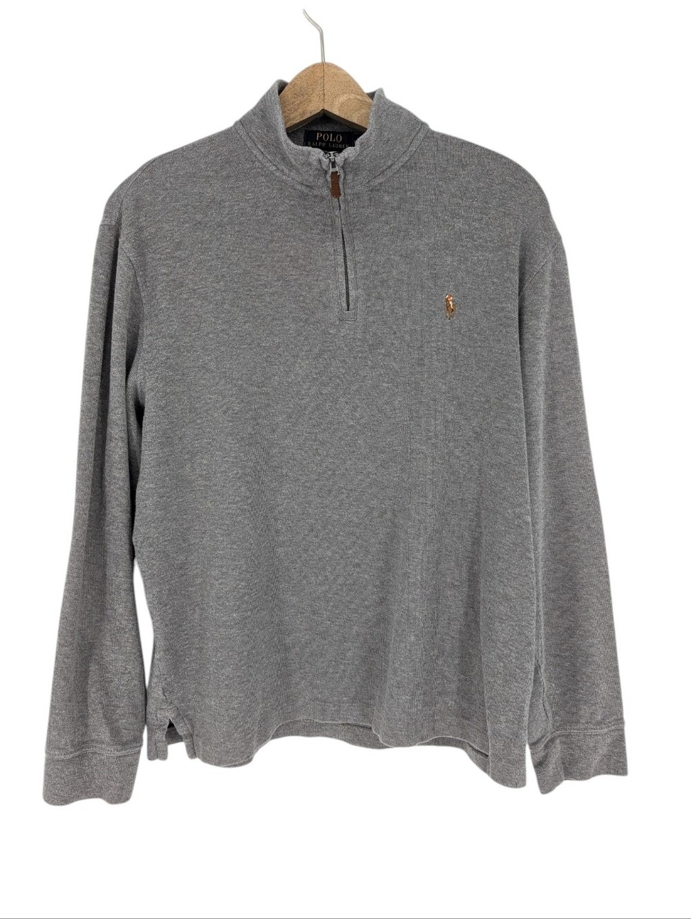 Polo Ralph Lauren Mens 1/4 Zip Gray Estate Rib Sweater Pullover Pony Medium